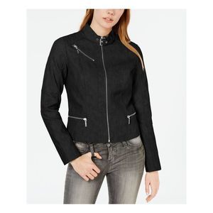 COLLECTIONB Womens Black Buckled-neck Motorcycle Coat Size: XL